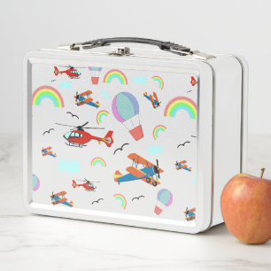 A Boys Flying Pattern on White Metal Lunch Box