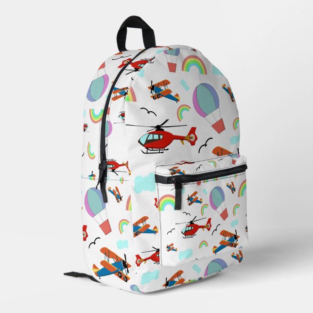 A Boys Flying Pattern on White Printed Backpack (Back Corner Left)
