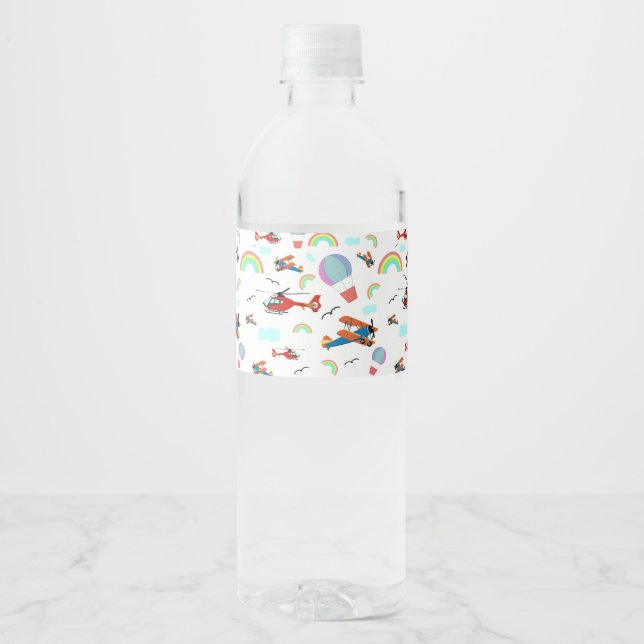 A Boys Flying Pattern on White Water Bottle Label (Front)