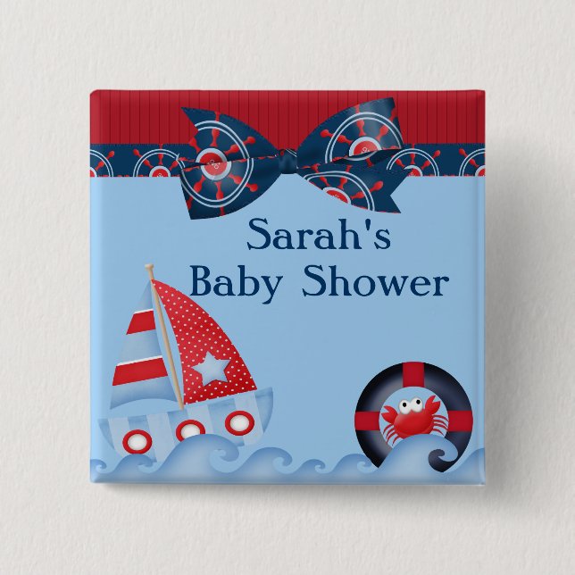 A Boys Sea Life Baby Shower 2 Inch Square Button (Front)
