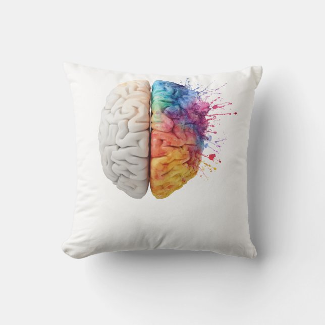 A brain divided between logical and creative sides throw pillow (Front)