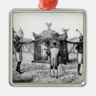 A Brazilian Sedan Chair and a Person Begging Metal Ornament
