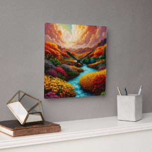 A Breathtaking Fantasy Landscape AI Art - Xzendor7 Square Wall Clock