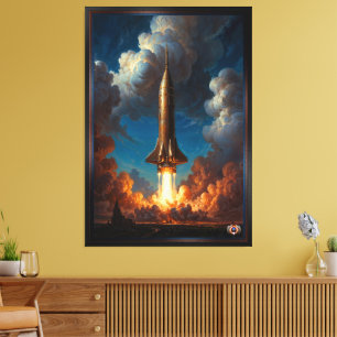 A Breathtaking Retro Fusion Rocket Launch Canvas Print