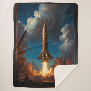 A Breathtaking Retro Fusion Rocket Launch Sherpa Blanket