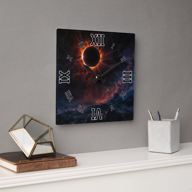 A Breathtaking Solar Eclipse AI Art by Xzendor7 Square Wall Clock (Office)