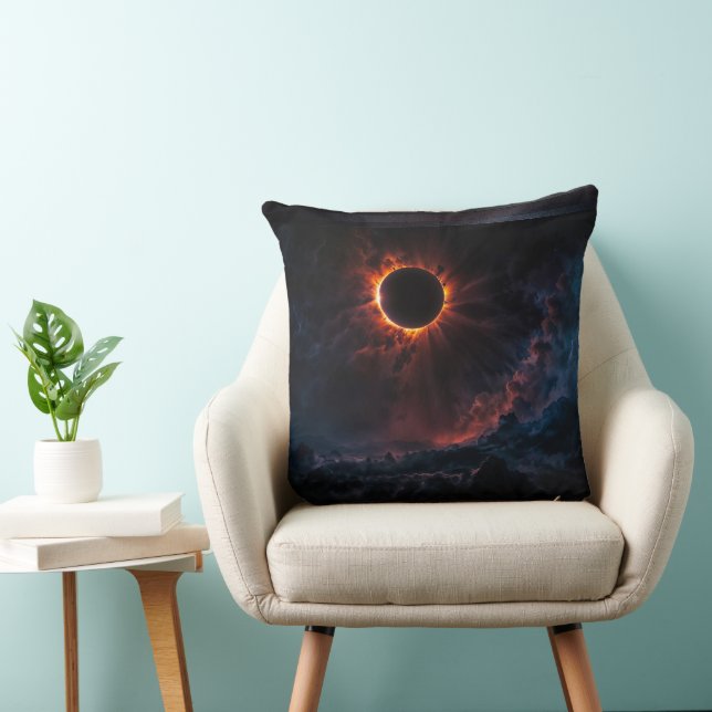A Breathtaking Solar Eclipse AI Art by Xzendor7 Throw Pillow (Chair)