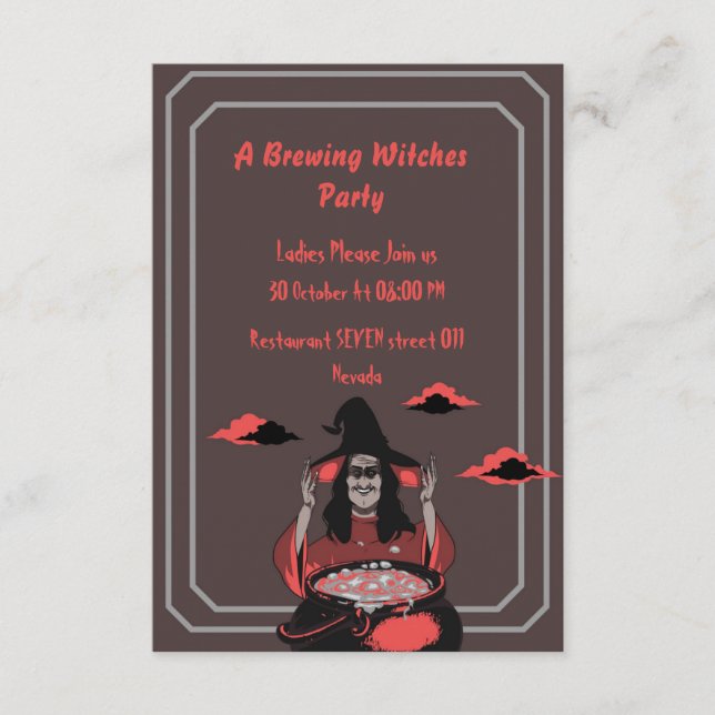 A BREWING Time WITCHES PARTY halloween card (Front)