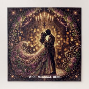 A bride & groom silhouette in an embrace Jigsaw Puzzle