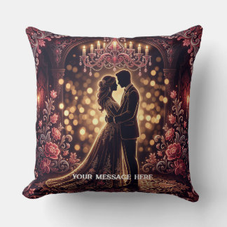 A bride & groom silhouette in an embrace Throw Pillow