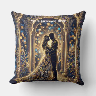 A bride & groom silhouette in an embrace Throw Pillow