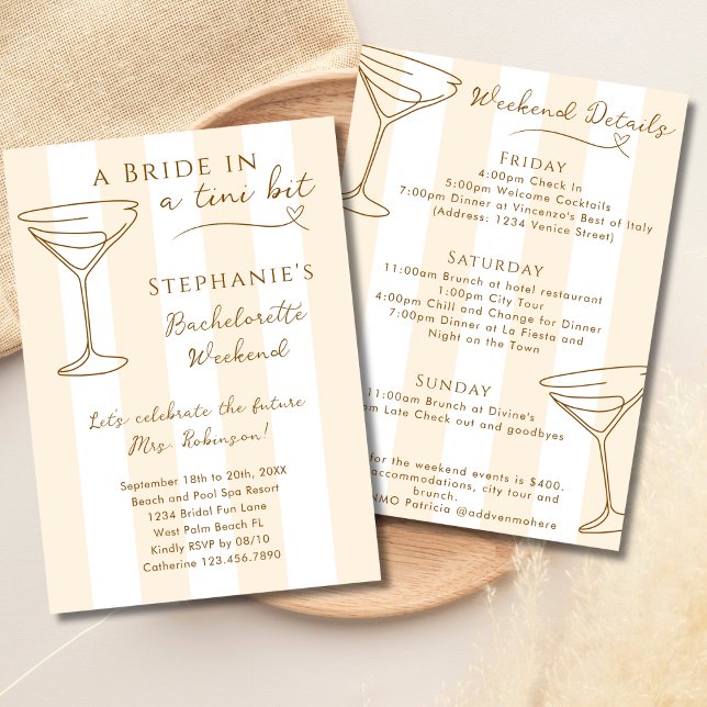 A Bride In A Tini Bit Bachelorette Itinerary Invitation (Creator Uploaded)