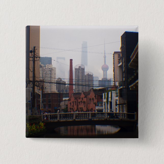 A Bridge in Shanghai 2 Inch Square Button (Front)