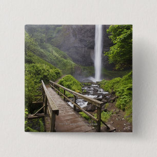 A Bridge Over Columbia River And Latourell Falls 2 Inch Square Button