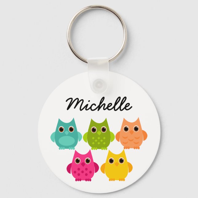 A Bright Bunch of Owls Keychain (Front)