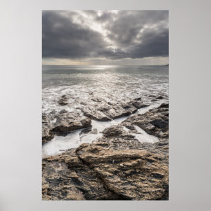 A Bright But Cloudy Day At Porthcurnick Beach Poster