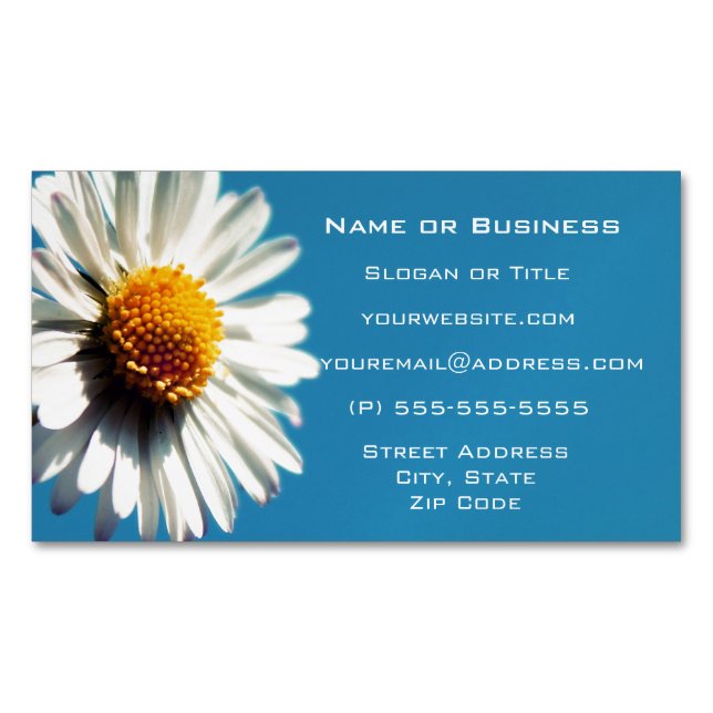 A Bright White Daisy under a Big Blue Sky Magnetic Business Card (Front)