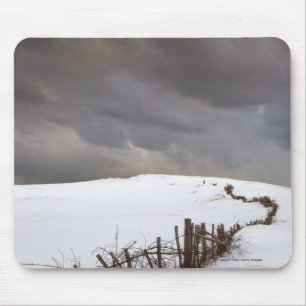 A Broken Fence Along A Snow Covered Field Mouse Pad