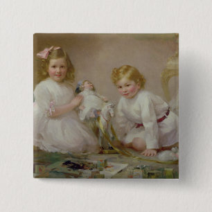 A Brother and Sister Playing, 1915 2 Inch Square Button