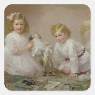 A Brother and Sister Playing, 1915 Square Sticker