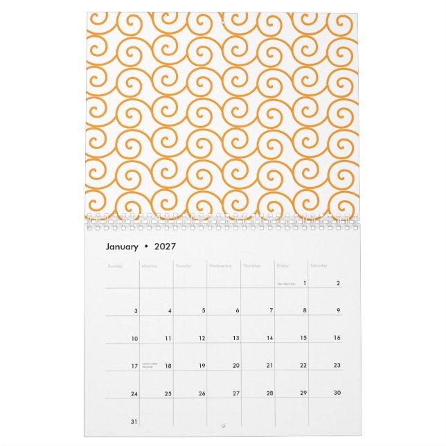 A brown and orange rug with a repeating pattern mo calendar (Jan 2027)