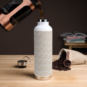 a brown background with a pattern of circles water bottle