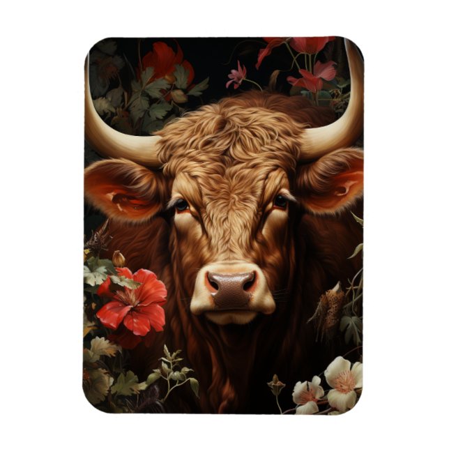 A Brown Cow in the Flowers Magnet (Vertical)