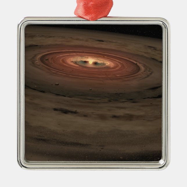 A brown dwarf surrounded by a swirling disc metal ornament (Front)