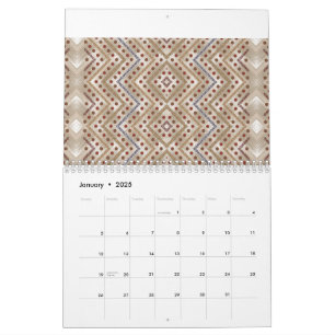 A brown rug displaying a symmetrical design featur calendar
