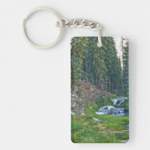 A Buck Rests at a Cascading River Keychain