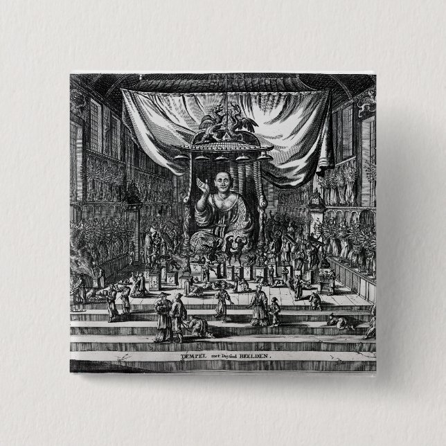 A Buddhist Temple, an illustration 2 Inch Square Button (Front)