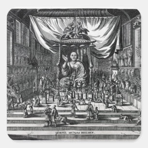 A Buddhist Temple, an illustration Square Sticker