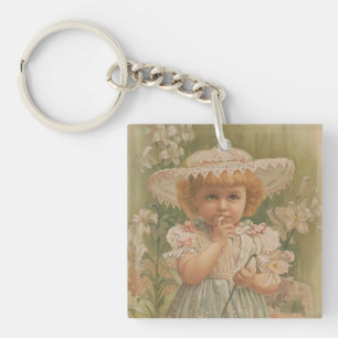 "A Budding Easter" Vintage Illustration, ca. 1890 Keychain