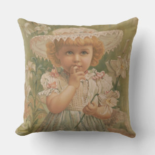 "A Budding Easter" Vintage Illustration, ca. 1890 Throw Pillow