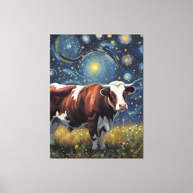 A Bull in The Starry Night Canvas Print (Front)
