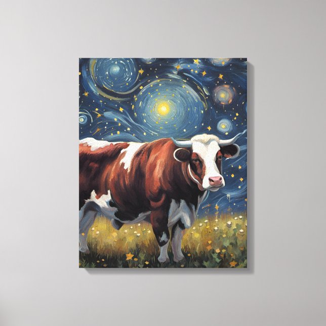 A Bull in The Starry Night Canvas Print (Front)
