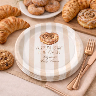 A Bun in the Oven Cinnamon Roll Theme Baby Shower Paper Plate