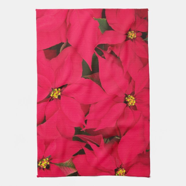 A bunch of Brightly Coloured Christmas Poinsettias Kitchen Towel (Vertical)