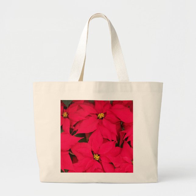 A bunch of Brightly Coloured Christmas Poinsettias Large Tote Bag (Front)