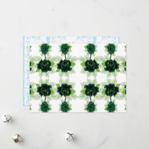 a bunch of green flowers on a white background holiday card