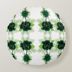 a bunch of green flowers on a white background round pillow