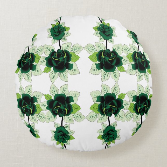 a bunch of green flowers on a white background round pillow (Front)