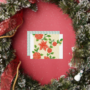 a bunch of red flowers on a white background foil holiday postcard