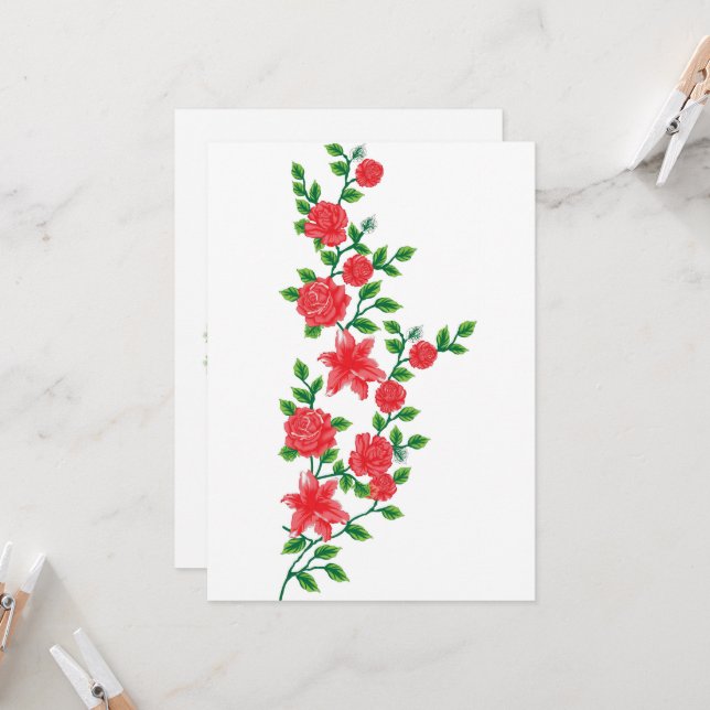a bunch of red flowers on a white background invitation (Front/Back In Situ)