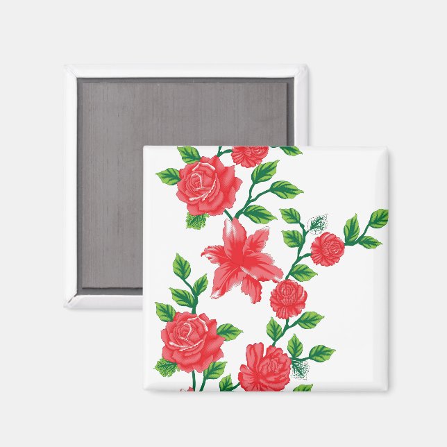 a bunch of red flowers on a white background magnet (Front/Back)