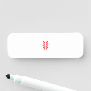 a bunch of red flowers on a white background name tag