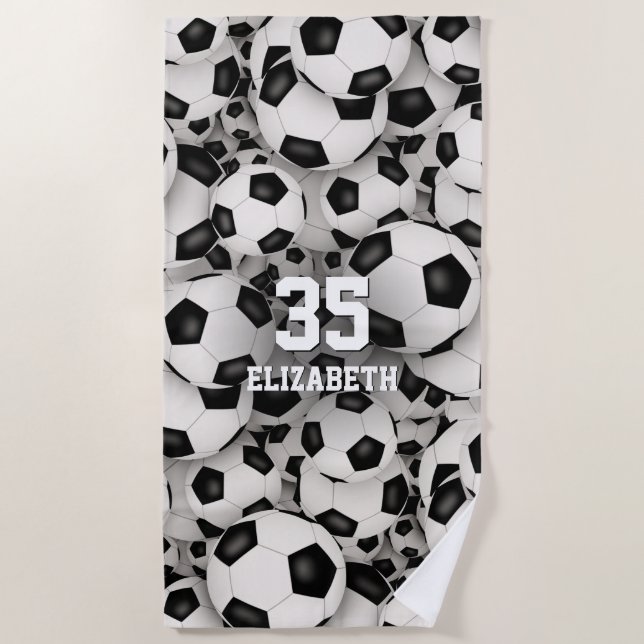 a bunch of soccer balls fun sports pattern beach towel (Front)