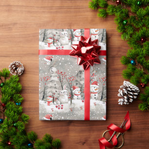 A Bunny & A Snowman In A Snowy Forest Wrapping Paper
