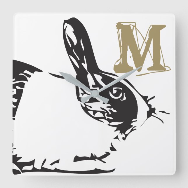 A Bunny Rabbit & A Monogram Square Wall Clock (Front)