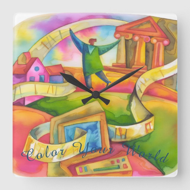 A Burst of colour to tell the time of day Square Wall Clock (Front)